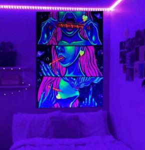 Hippie Hippy Wall Tapestry Trippy Smoking Tapestries Blacklight Tapestry for Stoner Bedroom Room Decor Weed Accessories Smoke Tapestrys Marijuana Cannabis High ST Poster Trippy Room Decor 59”x 51”