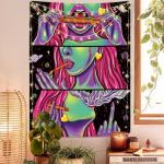 Hippie Hippy Wall Tapestry Trippy Smoking Tapestries Blacklight Tapestry for Stoner Bedroom Room Decor Weed Accessories Smoke Tapestrys Marijuana Cannabis High ST Poster Trippy Room Decor 59”x 51”