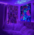 Hippie Hippy Wall Tapestry Trippy Smoking Tapestries Blacklight Tapestry for Stoner Bedroom Room Decor Weed Accessories Smoke Tapestrys Marijuana Cannabis High ST Poster Trippy Room Decor 59”x 51”