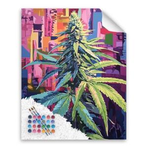 Marijuana Paint by Numbers, Cannabis Leaves Easy Acrylic Oil Painting for Adults Beginner on Canvas, Marijuana Leaf Plant Home Wall Decor - Marijuana Herb Weed Ganja(16x20inch, No Frame)