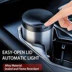 Tmengdao Ashtray with Lid,Smokeless Ashtray for Cup Holder Smell Proof,Detachable Stainless Steel Car Ash Tray with LED Auto Light, for Most Car, Office, Home (Grey)