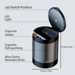 Tmengdao Ashtray with Lid,Smokeless Ashtray for Cup Holder Smell Proof,Detachable Stainless Steel Car Ash Tray with LED Auto Light, for Most Car, Office, Home (Grey)