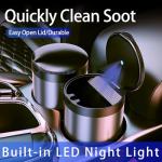 Tmengdao Ashtray with Lid,Smokeless Ashtray for Cup Holder Smell Proof,Detachable Stainless Steel Car Ash Tray with LED Auto Light, for Most Car, Office, Home (Grey)