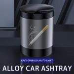 Tmengdao Ashtray with Lid,Smokeless Ashtray for Cup Holder Smell Proof,Detachable Stainless Steel Car Ash Tray with LED Auto Light, for Most Car, Office, Home (Grey)