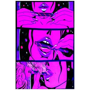 Blacklight Trippy Tapestry for Bedroom Cool Cute Girl Anime Wall Tapestry Aesthetic UV Reactive Purple Tapestries Glow In The Dark Art Wall Hanging Poster for Room Decor 39"x60"