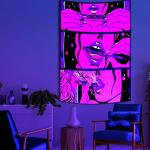 Blacklight Trippy Tapestry for Bedroom Cool Cute Girl Anime Wall Tapestry Aesthetic UV Reactive Purple Tapestries Glow In The Dark Art Wall Hanging Poster for Room Decor 39"x60"