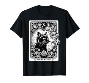 Smoke Meowt Stoner Weed Tarot Card Witchy Black Cat Cannabis T-Shirt