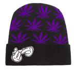 UTOWO Weed Marijuana Acrylic Beanie Hats Marijuana Weed Cuff Beanie-Hat for Women Men Rolling-Up Skully Cap Purple