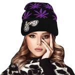 UTOWO Weed Marijuana Acrylic Beanie Hats Marijuana Weed Cuff Beanie-Hat for Women Men Rolling-Up Skully Cap Purple