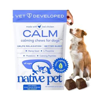 Native Pet Calming Chews for Dogs - Melatonin for Dogs Anxiety Relief - Grain Free All Natural Hemp Calming Treats & L-Theanine Helps Manage Stress & Separation Anxiety - Puppy Sleep Aid - 120 Chews