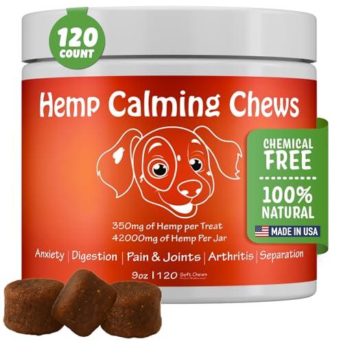 Hemp Calming Chews for Dogs Anxiety Relief - 120 Count - USA Made - 350 MG Per Calming Treat for Dogs
