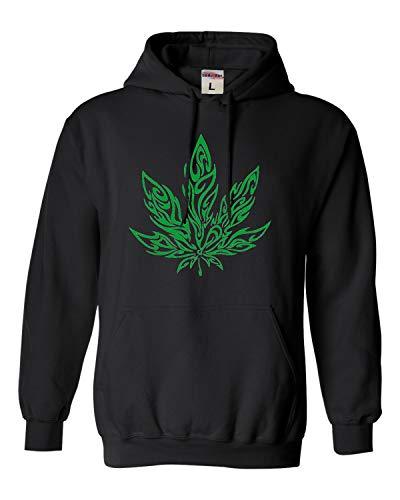 Go All Out Large Black Mens Giant Psychedelic Pot Leaf Marijuana 420 Sweatshirt Hoodie