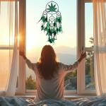 Remorlet Green Leaf Weed Dream Catcher Wall Hanging Decor Bedroom Adult Living Room Home Bohemian Decorations (5 Rings)