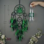 Remorlet Green Leaf Weed Dream Catcher Wall Hanging Decor Bedroom Adult Living Room Home Bohemian Decorations (5 Rings)