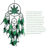 Remorlet Green Leaf Weed Dream Catcher Wall Hanging Decor Bedroom Adult Living Room Home Bohemian Decorations (5 Rings)
