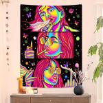 59x51 Trippy Tapestry for Bedroom Blacklight Tapestry Glow in the Dark Hippie Hippy Wall Tapestries Trippy Smoking Black Light Stoner Room Decor Weed Accessories Marijuana Cannabis High ST Poster Sign