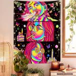 59x51 Trippy Tapestry for Bedroom Blacklight Tapestry Glow in the Dark Hippie Hippy Wall Tapestries Trippy Smoking Black Light Stoner Room Decor Weed Accessories Marijuana Cannabis High ST Poster Sign