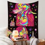59x51 Trippy Tapestry for Bedroom Blacklight Tapestry Glow in the Dark Hippie Hippy Wall Tapestries Trippy Smoking Black Light Stoner Room Decor Weed Accessories Marijuana Cannabis High ST Poster Sign