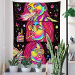59x51 Trippy Tapestry for Bedroom Blacklight Tapestry Glow in the Dark Hippie Hippy Wall Tapestries Trippy Smoking Black Light Stoner Room Decor Weed Accessories Marijuana Cannabis High ST Poster Sign