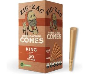 ZIG-ZAG Pre Rolled Cones King Size (50 Pack) Unbleached - Slow Burning Pre Rolled King Cones with Tips & Packing Tubes Included - Bulk Pack