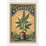 Vintage Happiness Weed Posters Does Grow On Trees Canvas Wall Art Green Plants Cannabis Strain Aesthetic Prints Painting For Living Room Home Bedroom Dorm Wall Decor 24x36in Unframed