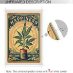 Vintage Happiness Weed Posters Does Grow On Trees Canvas Wall Art Green Plants Cannabis Strain Aesthetic Prints Painting For Living Room Home Bedroom Dorm Wall Decor 24x36in Unframed