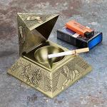 Hipiwe Windproof Metal Pyramid Ashtray - Vintage Egyptian Style Cigarette Ashtray Holder with Lid, Desktop Tobacco Ash Tray for Outdoor Indoor, Patio, Office, Home Decorative Art, Bronze