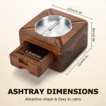 Tesonway Wooden Square Ashtray 4 Slots with Cigar Accessories Drawer for Indoor Outdoor Patio Home Office, Personalized Gifts for Men