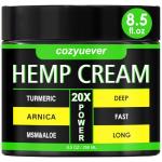 cozyuever 8.5 Oz Hemp Cream Maximum Strength for Neck,Knees,Back,Elbows,Fingers with Arnica, Menthol, Aloe, Emu Oil, Turmeric