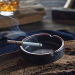 OUSACE Ceramic Ashtray Stylish Indoor & Outdoor Cigarette Ashtray for Home, Coffee Bars, and Patios，Lava Dazzling Black (Medium Size)