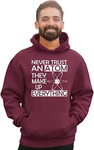 Go All Out X-Large Maroon Mens Never Trust An Atom They Make Up Everything Science Sweatshirt Hoodie