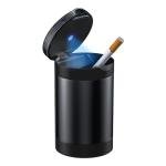 Tmengdao Ashtray with Lid Smell Proof,Smokeless Ashtray for Cup Holder,Cigar Ash Tray,Detachable Stainless Steel Car Ash Tray with LED Auto Light, for Most Car, Office, Home (Black)