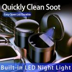 Tmengdao Ashtray with Lid Smell Proof,Smokeless Ashtray for Cup Holder,Cigar Ash Tray,Detachable Stainless Steel Car Ash Tray with LED Auto Light, for Most Car, Office, Home (Black)