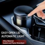 Tmengdao Ashtray with Lid Smell Proof,Smokeless Ashtray for Cup Holder,Cigar Ash Tray,Detachable Stainless Steel Car Ash Tray with LED Auto Light, for Most Car, Office, Home (Black)