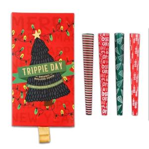 Trippie Day Printed Pre-Rolled Cones - 24 Pack with 4 Unique Holiday Christmas Designs | 1 1/4 Size | Food-Grade Soy Ink Safe for Consumption | Giftable Box for Festive Celebrations