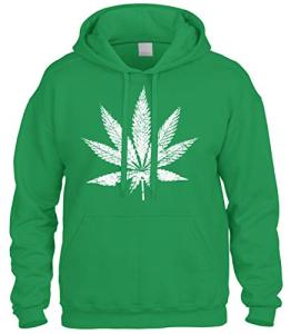Cybertela White Weed Marijuana Leaf Cannabis 420 Sweatshirt Hoodie Hoody (Kelly Green, X-Large)