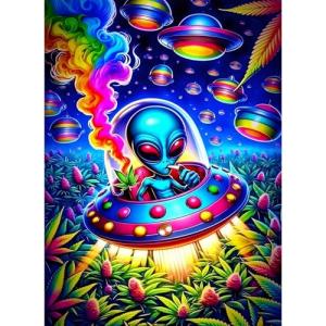 puonidwo Trippy Alien Spaceship 5D Diamond Painting Kit, Round Full Drill DIY Diamond Art for Adults, Beginners, Home Decor, 12x16 Inch