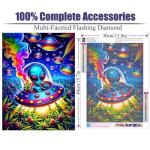 puonidwo Trippy Alien Spaceship 5D Diamond Painting Kit, Round Full Drill DIY Diamond Art for Adults, Beginners, Home Decor, 12x16 Inch