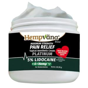 Hempvana Platinum 5% Lidocaine Relief Cream, Maximum Strength, AS-SEEN-ON-TV, Strongest Cream, Numbs Irritated Nerves for Fast Relief, Non-Greasy. Targeted Long-Lasting Relief. Enriched with Hemp