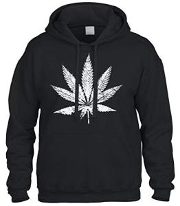 Cybertela White Weed Marijuana Leaf Cannabis 420 Sweatshirt Hoodie Hoody (Black, 2X-Large)