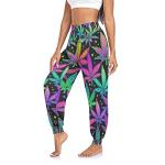 Aflyko Women Dance Pants Marijuana Neon Rainbow Star Boho Trousers Baggy Yoga Sweatpants High-Waisted Workout Loose Fit Workout Harem Pants, XL