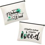 Weewooday 2 Pcs Leaf Makeup Bags Funny Might Be Makeup Might Be Weed Bag Cosmetic Zipper Purse Weed Gifts for Women Vacation Travel