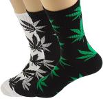 UTTPLL Athletic-Sports-Socks-Marijuana-Cotton High Crew Socks for Men Women Weed Leaf Printed Sock Unisex Hiking Boot Socks 3 Pairs Black White Green One Size
