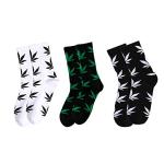 UTTPLL Athletic-Sports-Socks-Marijuana-Cotton High Crew Socks for Men Women Weed Leaf Printed Sock Unisex Hiking Boot Socks 3 Pairs Black White Green One Size