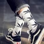 UTTPLL Athletic-Sports-Socks-Marijuana-Cotton High Crew Socks for Men Women Weed Leaf Printed Sock Unisex Hiking Boot Socks 3 Pairs Black White Green One Size