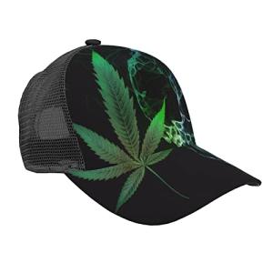 FYCFSLMY Marijuana Pot Leaf Weed Skull Baseball Cap for Women Men, Adjustable Mesh Baseball Hat, Washed Dad Hat for Summer