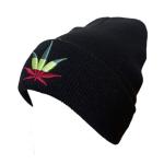 Knit Beanie Hats with Embroidered Marijuana Leaf Design,Pack of 2, One Size (US, Alpha, One Size, Black& Black, Weed, Weed)