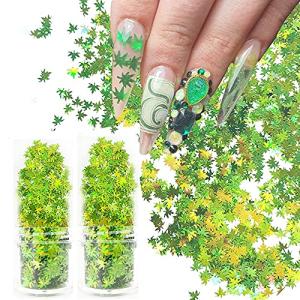 Leaves Chunky Glitter Flakes Nail Art Sequin Pot Weed Leaf Shine Shaped Pomona Green Azure Green Mixed Iridescent Sparkle for DIY Craft Decoration Party Festival 20ml Jars