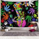 Viajar Trippy Weed Marijuana Tapestry Cool Alien Marijuana Leaf Tapestry for Bedroom, Psychedelic Tie Dye Stoner Tapestries for Men Weed Aesthetic Hippie Wall Art Poster for Dorm (60X40 Inch), Yellow
