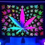 VEIGIKE Cool Trippy Weed Blacklight Tapestry UV Reactive, Neon Tie Dye Marijuana Leaf Cannabis Black Light Art Poster for Men Room Bedroom, Psychedelic Glow in The Dark Blanket Party Decor (40X30)